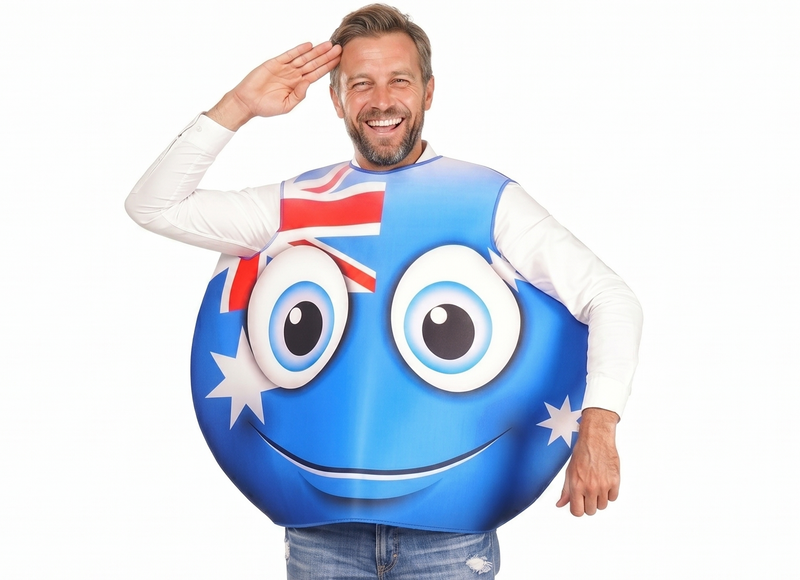 Load image into Gallery viewer, Adult Australian Smile Costume – Fun Australia Day Tunic with Flag &amp; Smiley Face-2

