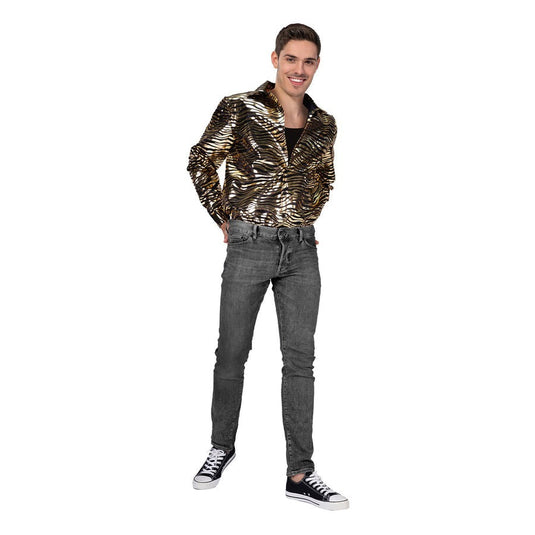 Mens Deluxe Disco Tiger Print Shirt Costume Party in Gold-2