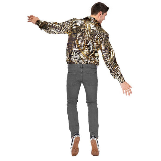 Mens Deluxe Disco Tiger Print Shirt Costume Party in Gold-3