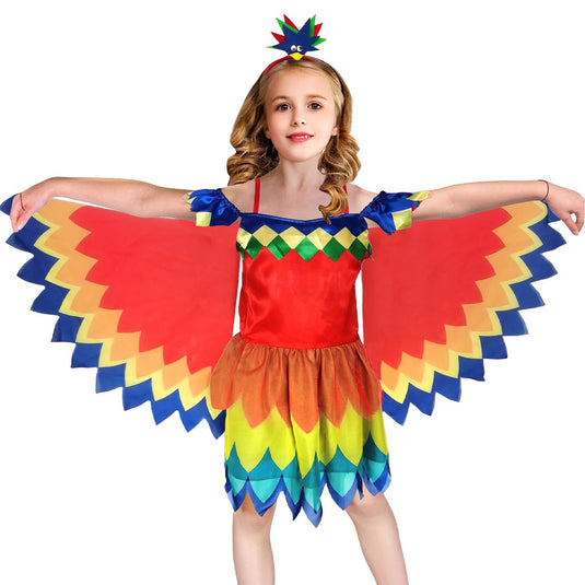 Girls Parrot Costume Rainbow Bird Halloween School Carnival Book Week-3