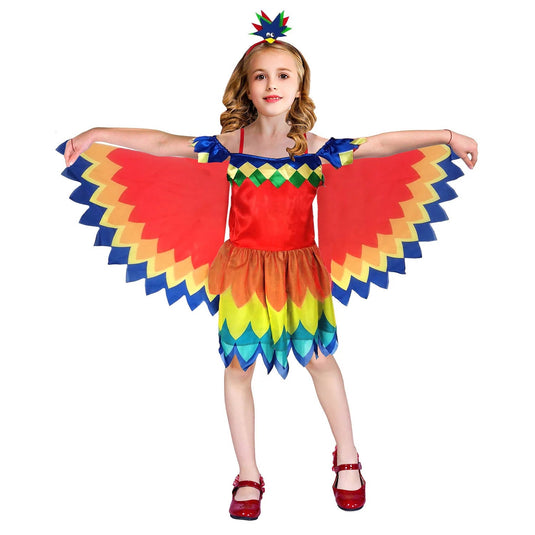Girls Parrot Costume Rainbow Bird Halloween School Carnival Book Week-0