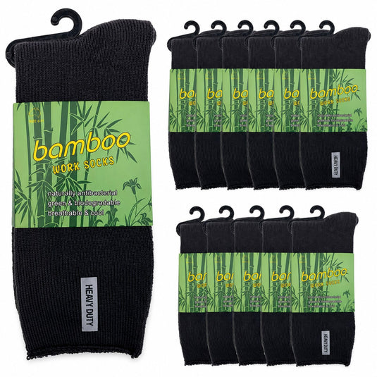 12 Pairs Bamboo Rich Mens Work Socks Thick Cushion Anti Odour - Charcoal Grey-1