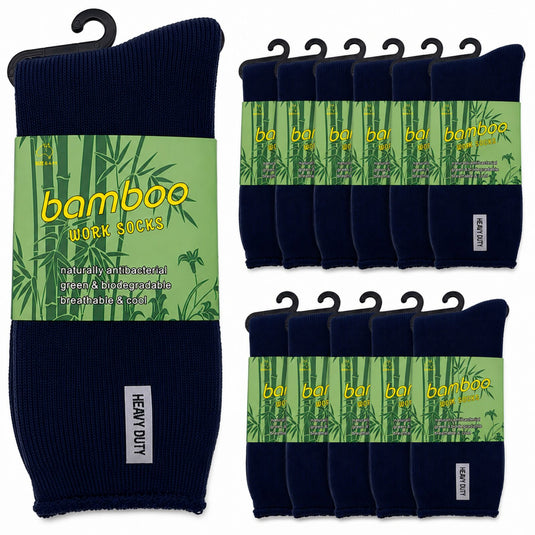 12 Pairs Bamboo Rich Mens Work Socks Thick Cushion Anti Odour - Navy Blue-0