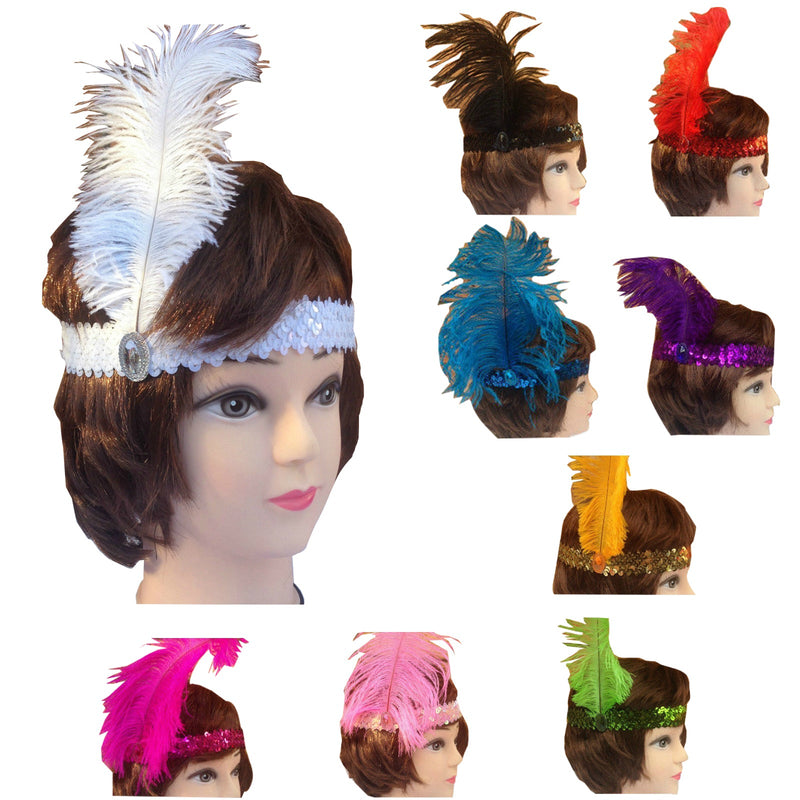 Load image into Gallery viewer, 12x 1920s FLAPPER HEADBAND Headpiece Feather Sequin Charleston Gatsby Party BULK - Assorted Colours Pack-2
