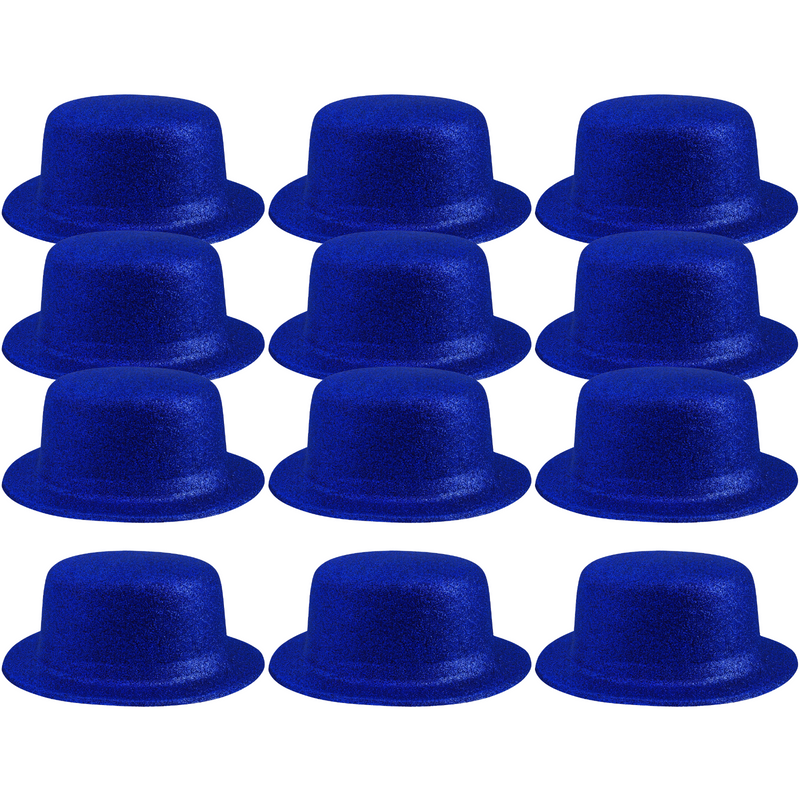 Load image into Gallery viewer, 12x GLITTER BOWLER HAT Fancy Party Plastic Costume Cap Fun Dress Up Sparkle BULK - Blue-2
