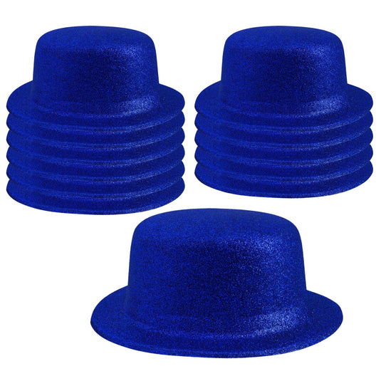 12x GLITTER BOWLER HAT Fancy Party Plastic Costume Cap Fun Dress Up Sparkle BULK - Blue-0