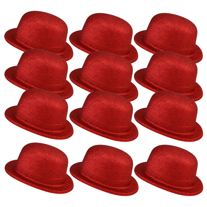 Load image into Gallery viewer, 12x GLITTER BOWLER HAT Fancy Party Plastic Costume Cap Fun Dress Up Sparkle BULK - Red-2
