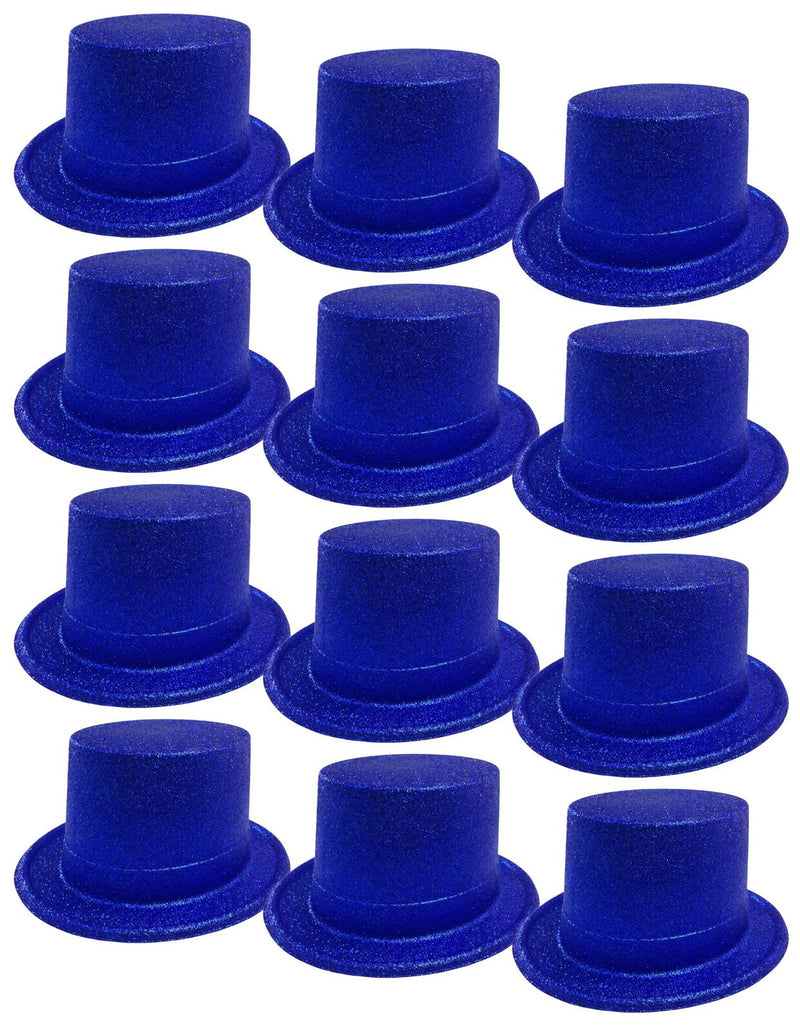 Load image into Gallery viewer, 12x GLITTER TOP HAT Fancy Party Plastic Costume Tall Cap Fun Dress Up BULK - Blue-0
