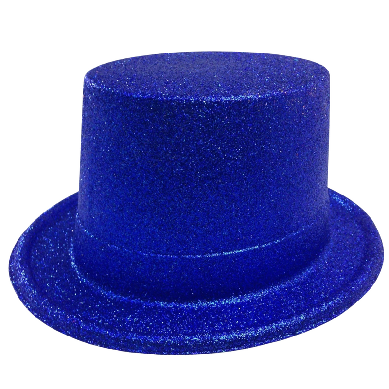 Load image into Gallery viewer, 12x GLITTER TOP HAT Fancy Party Plastic Costume Tall Cap Fun Dress Up BULK - Blue-2
