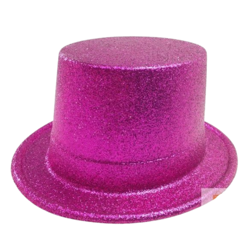 Load image into Gallery viewer, 12x GLITTER TOP HAT Fancy Party Plastic Costume Tall Cap Fun Dress Up BULK - Hot Pink-2
