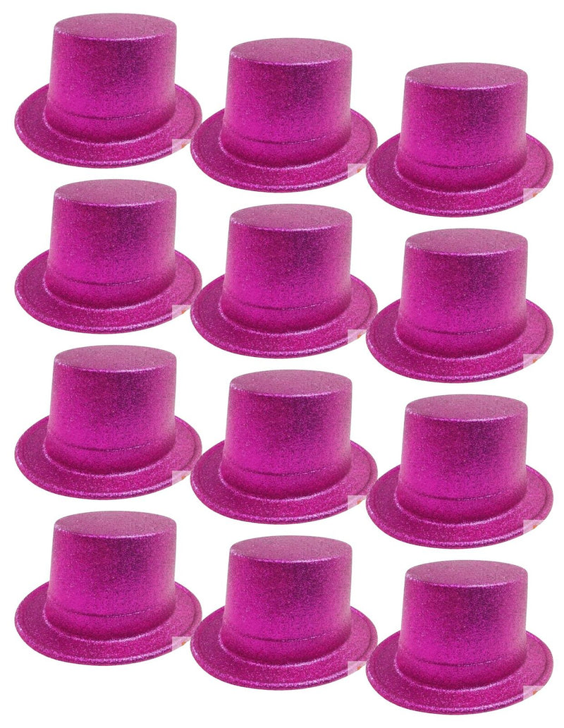 Load image into Gallery viewer, 12x GLITTER TOP HAT Fancy Party Plastic Costume Tall Cap Fun Dress Up BULK - Hot Pink-1
