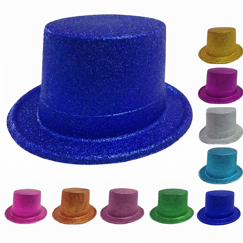 Load image into Gallery viewer, 12x GLITTER TOP HAT Fancy Party Plastic Costume Tall Cap Fun Dress Up BULK - Mixed Colour Pack-2
