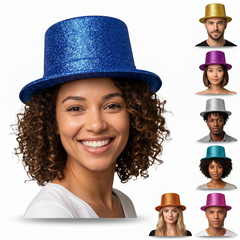 Load image into Gallery viewer, 12x GLITTER TOP HAT Fancy Party Plastic Costume Tall Cap Fun Dress Up BULK - Mixed Colour Pack-0
