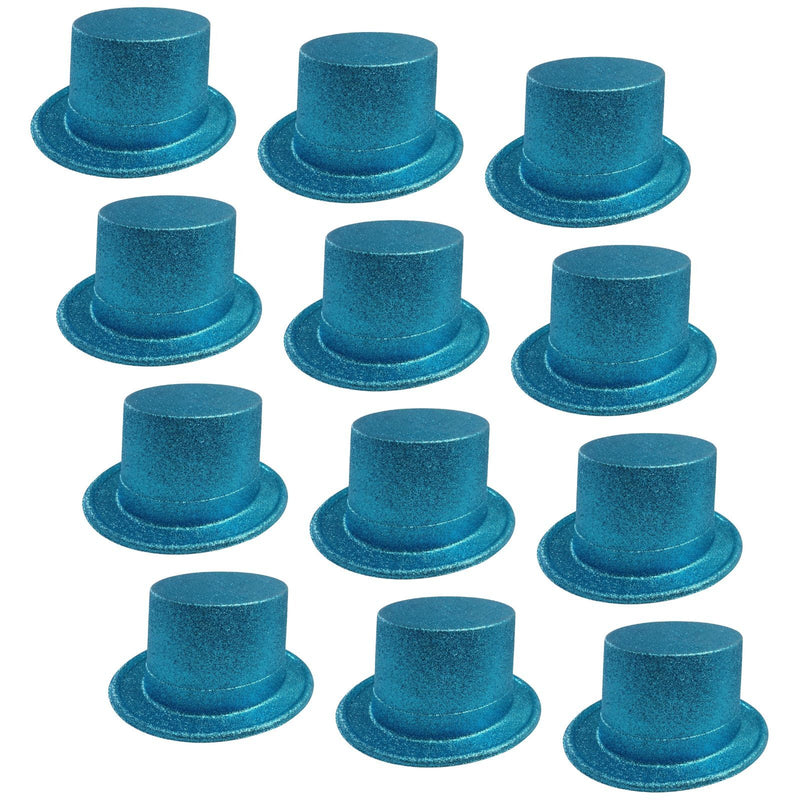 Load image into Gallery viewer, 12x GLITTER TOP HAT Fancy Party Plastic Costume Tall Cap Fun Dress Up BULK - Sky Blue-1
