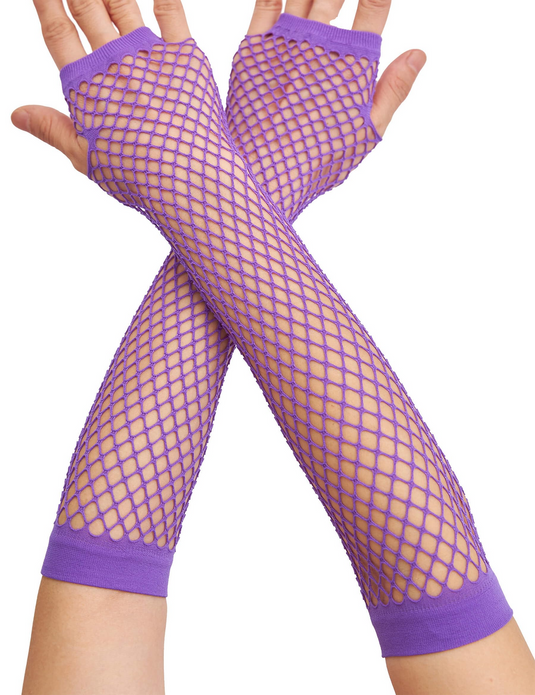 12x Long Elbow Length Fishnet Gloves Fingerless 70s 80s Womens Costume Party Bulk in Purple-1