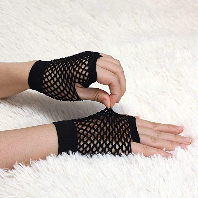 Load image into Gallery viewer, 12 Pair Fishnet Gloves Fingerless Wrist Length 70s 80s Costume Party - Black-3
