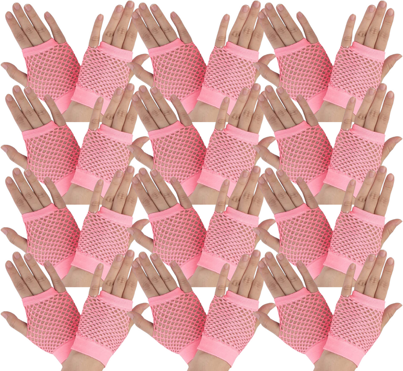 Load image into Gallery viewer, 12 Pair Fishnet Gloves Fingerless Wrist Length 70s 80s Costume Party -Light Pink-1
