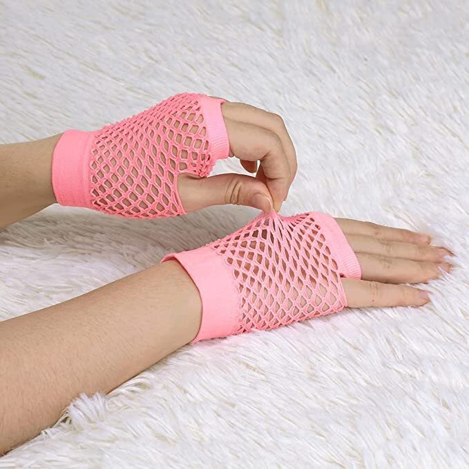 Load image into Gallery viewer, 12 Pair Fishnet Gloves Fingerless Wrist Length 70s 80s Costume Party -Light Pink-3
