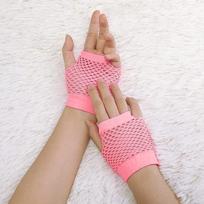 Load image into Gallery viewer, 12 Pair Fishnet Gloves Fingerless Wrist Length 70s 80s Costume Party -Light Pink-2

