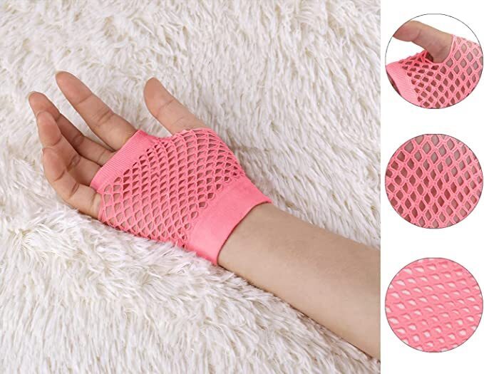 Load image into Gallery viewer, 12 Pair Fishnet Gloves Fingerless Wrist Length 70s 80s Costume Party -Light Pink-4
