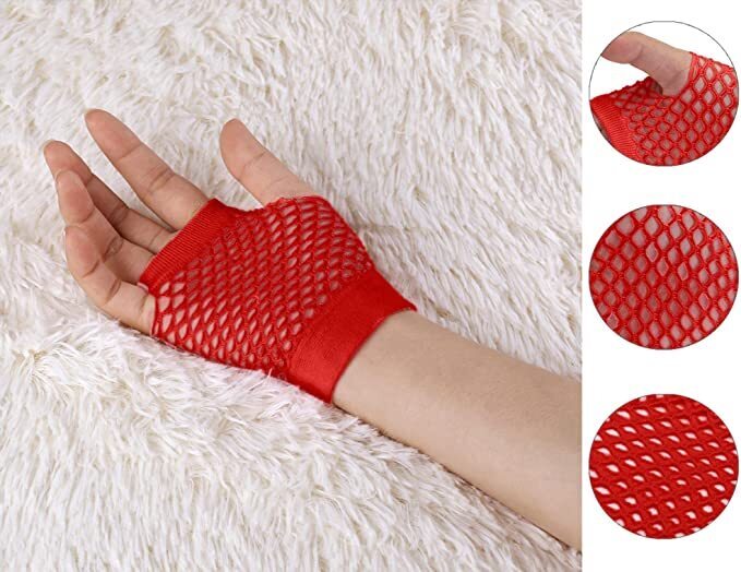 Load image into Gallery viewer, 12 Pair Fishnet Gloves Fingerless Wrist Length 70s 80s Costume Party Bulk - Red-4
