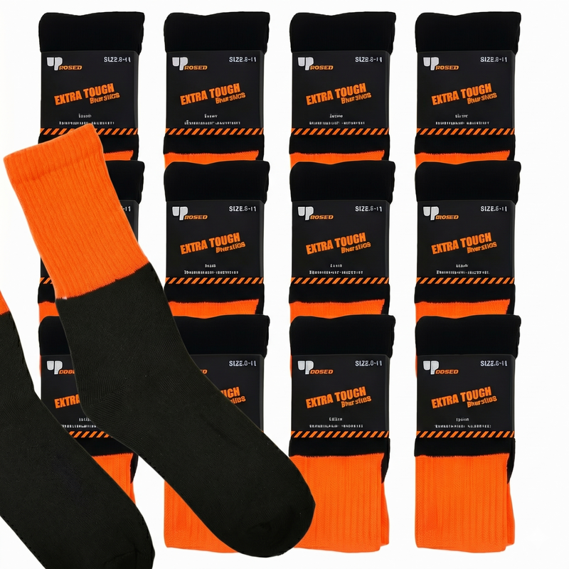 Load image into Gallery viewer, 12x Pairs HI VIS SOCKS Workwear Work Safety Tradie High Visibility Fluro - Orange-0
