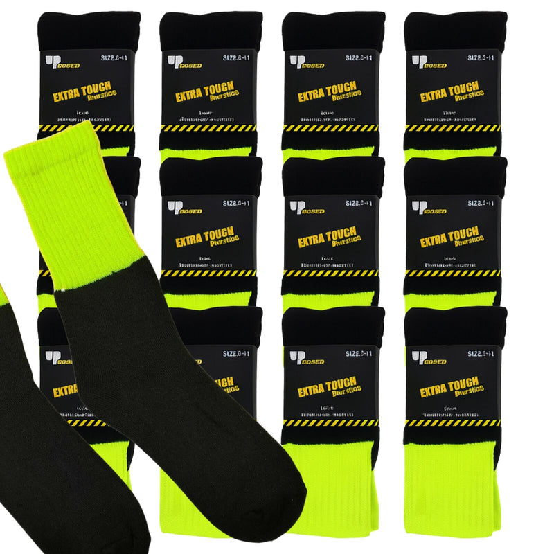 Load image into Gallery viewer, 12x Pairs HI VIS SOCKS Workwear Work Safety Tradie High Visibility Fluro - Yellow-1
