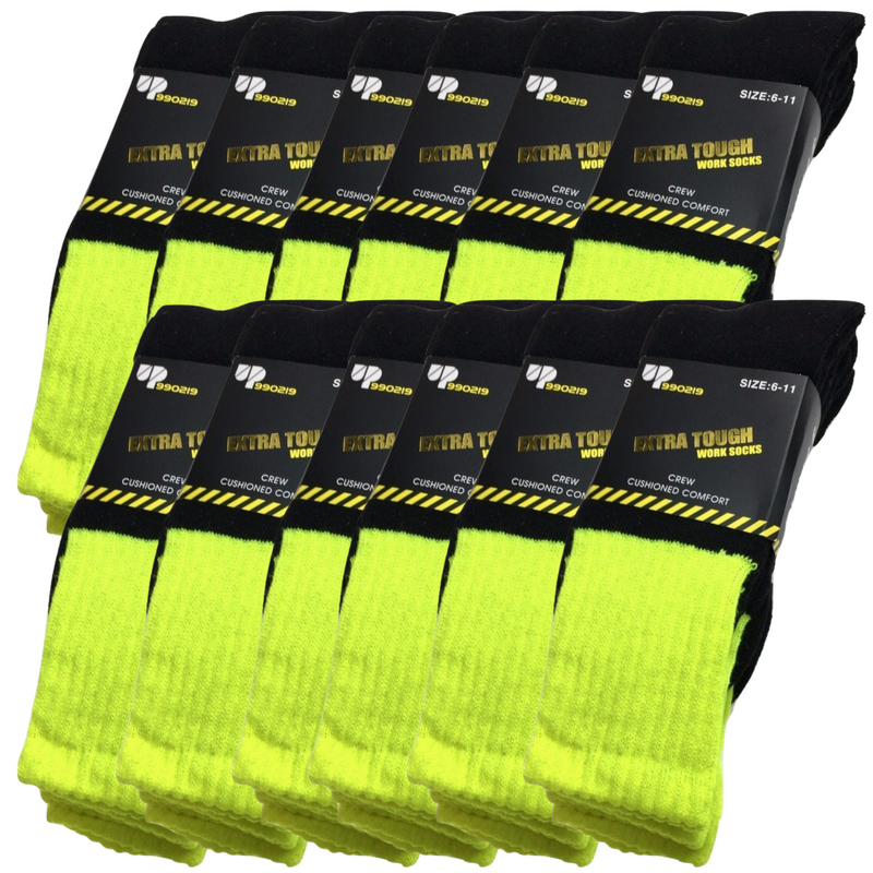 Load image into Gallery viewer, 12x Pairs HI VIS SOCKS Workwear Work Safety Tradie High Visibility Fluro - Yellow-3
