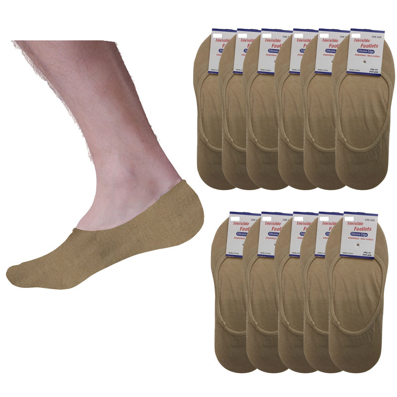 Load image into Gallery viewer, 12x NO SHOW COTTON SOCKS Non Slip Heel Grip Low Cut Invisible Footlet Seamless - Beige-0
