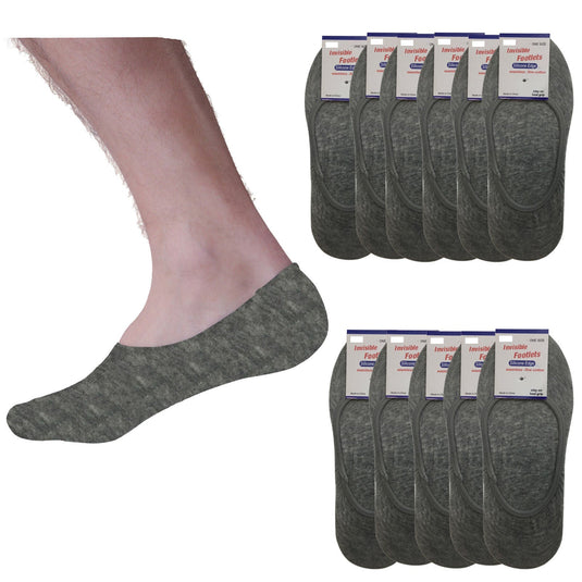12x NO SHOW COTTON SOCKS Non Slip Heel Grip Low Cut Invisible Footlet Seamless - Grey-0