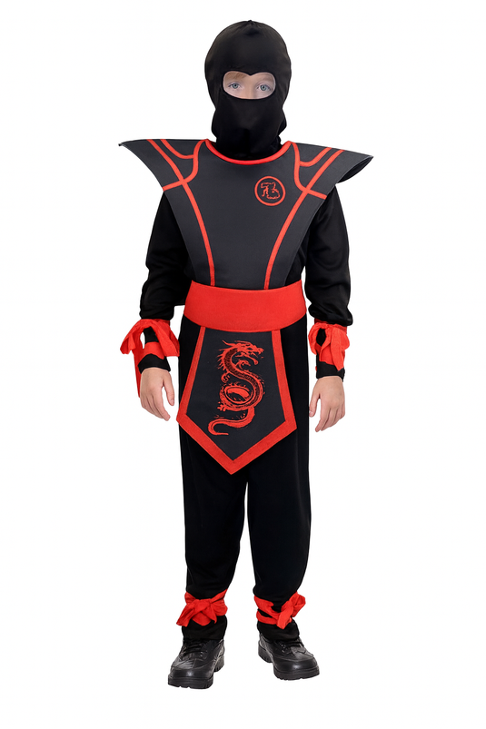 Kids Ninjas Warrior Assassin Suit Halloween Party Cosplay Costume in Red / Black-0