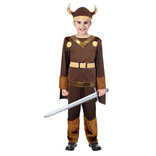 Children Viking Boy Costume Brown Warrior Cape Belt Set - 6-9 10-12 Years-1