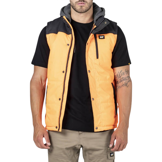 Caterpillar Hi-Vis Hooded Work Vest Jacket - Water Resistant - Orange-1