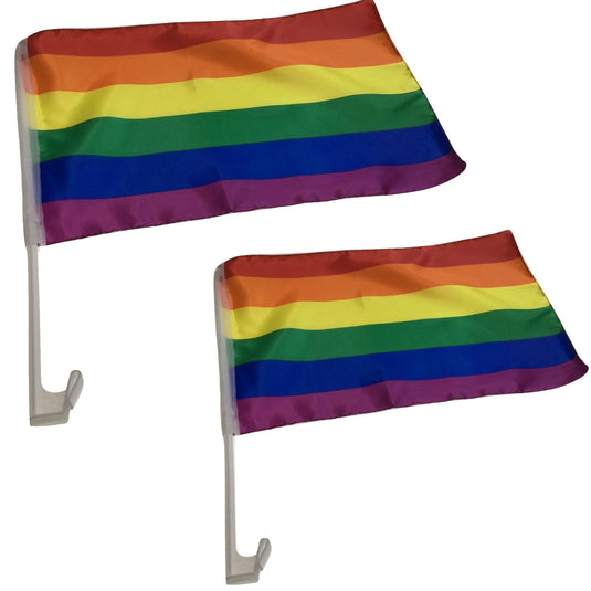2x RAINBOW CAR FLAG with Window Clip Flags Australia Day 30cm x 45cm Gay Pride-0