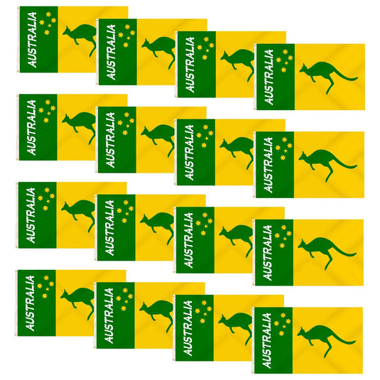 12x Australian Green and Gold/Yellow Flag w/ Kangaroo – 90x150cm Australia Day-0