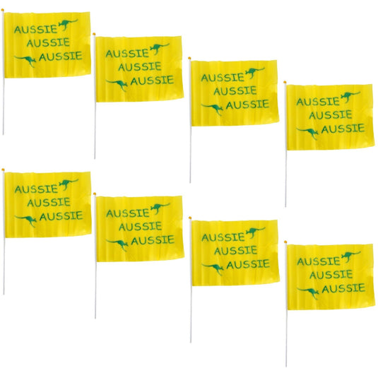 Aussie Hand Flags - 8 Pack (14x21cm) | Yellow Durable Australian Flag for Events & Celebrations-0