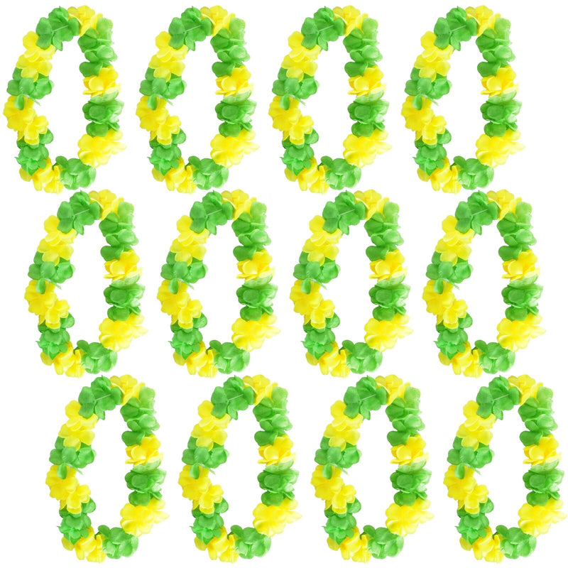 Load image into Gallery viewer, 12x Green &amp; Yellow Hawaiian Lei – Two-Tone Floral Necklace for Luau &amp; Summer Parties Australia Day-0
