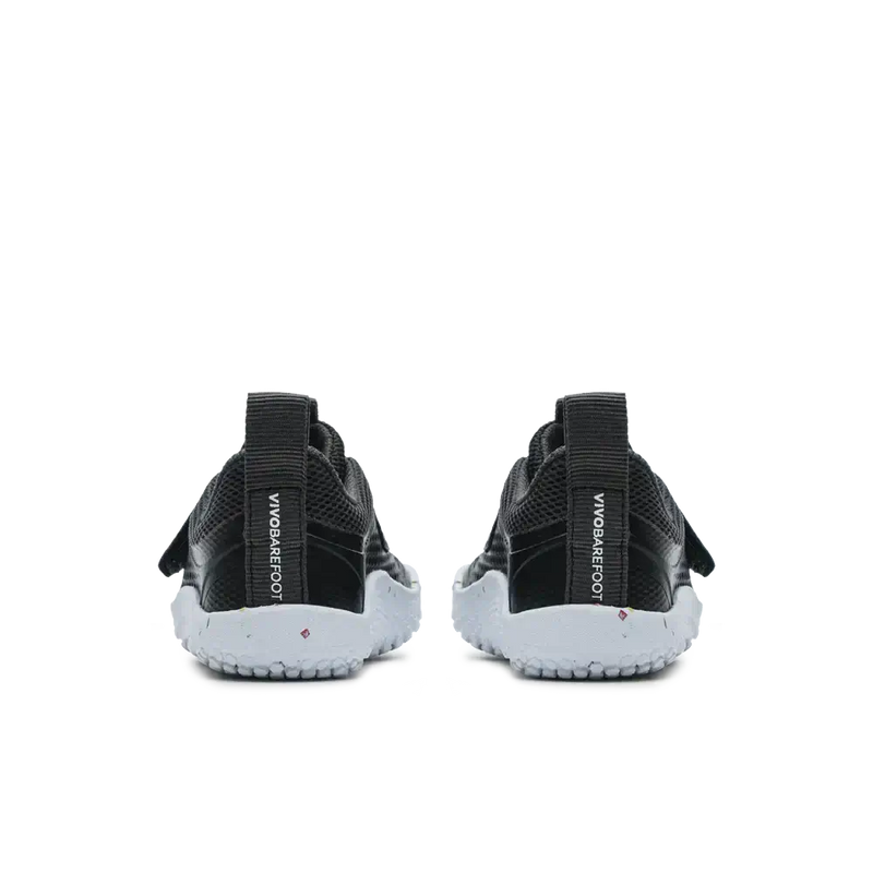 Load image into Gallery viewer, Back view of Vivobarefoot Primus Sport III Toddlers&#39; sneakers in Obsidian, showcasing ultra-lightweight, flexible, and recycled materials
