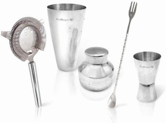 4pc Vin Bouquet Stainless Steel Cocktail Shaker Maker Set in Silver-1