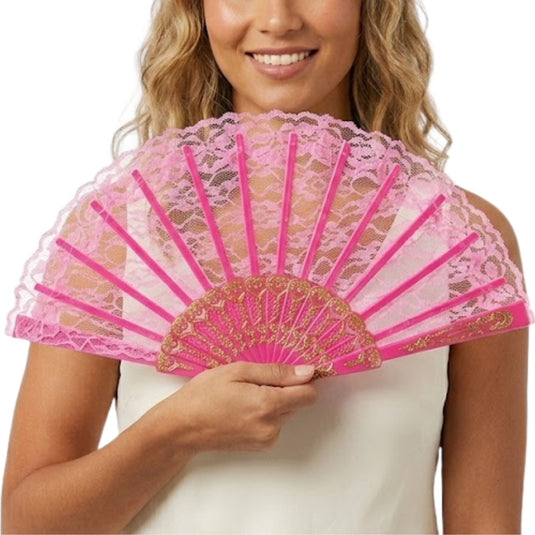 Lace Folding Hand Fan Wedding Party Spanish Costume Accessory - Light Pink-1