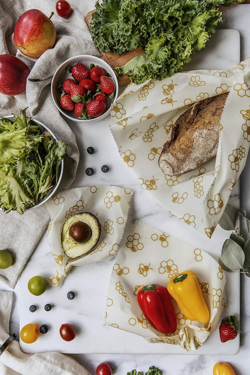 Load image into Gallery viewer, 6x Karlstert Natural Beeswax Honeycomb Food Wrap in Honeybee Print 43 x 58.5cm-2
