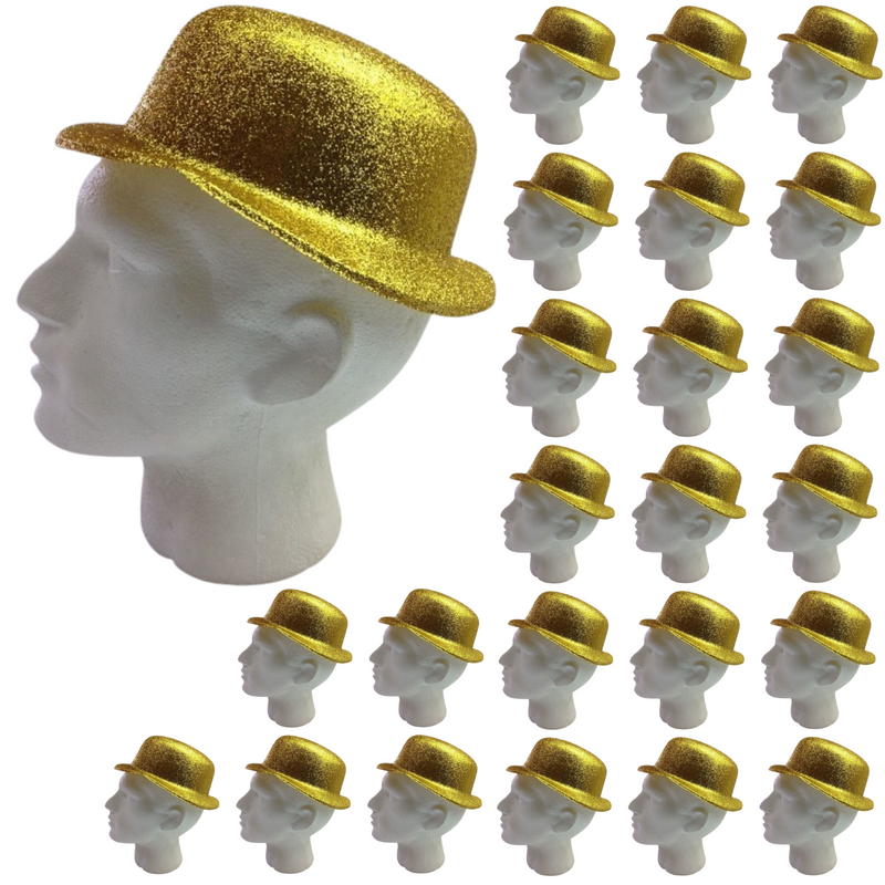 Load image into Gallery viewer, 24x GLITTER BOWLER HAT Fancy Party Plastic Costume Cap Fun Dress Up Sparkle BULK
