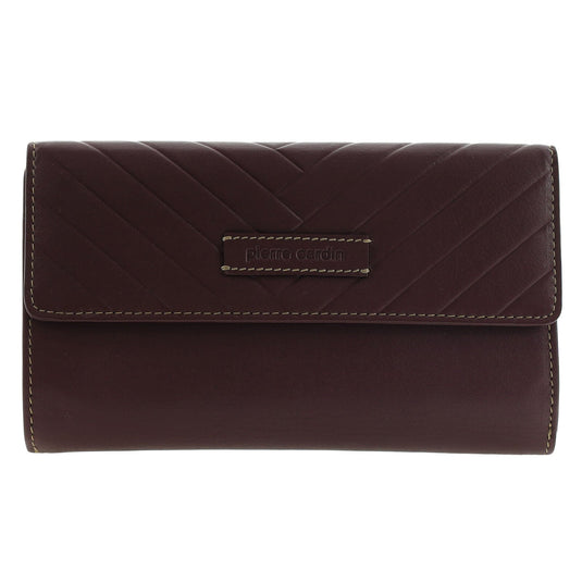 Pierre Cardin Detroit Leather Long Wallet with RFID Protection and Quilted Detail in Brown-1