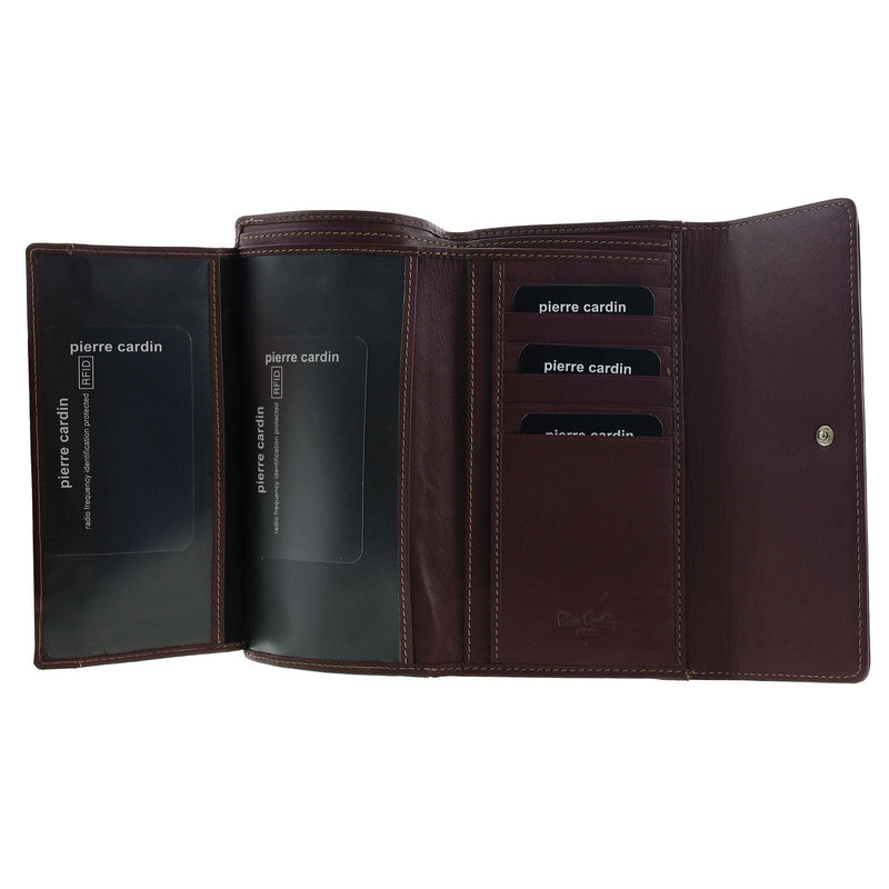Load image into Gallery viewer, Pierre Cardin Detroit Leather Long Wallet with RFID Protection and Quilted Detail in Brown-4
