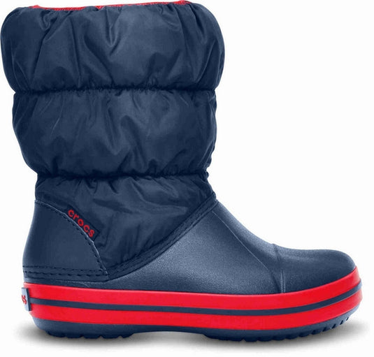 Crocs Kids Winter Puff Boot Childrens Boys Girls Warm Puffer - Navy/Red-4