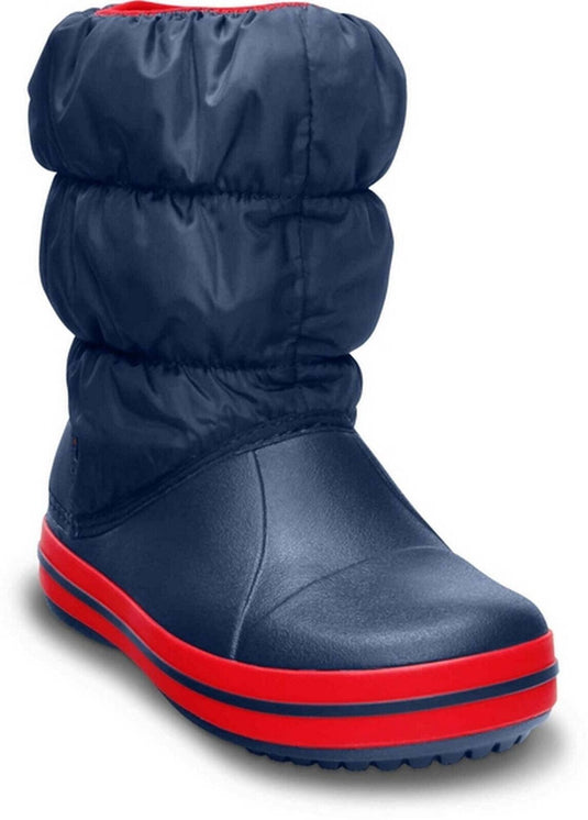 Crocs Kids Winter Puff Boot Childrens Boys Girls Warm Puffer - Navy/Red-3