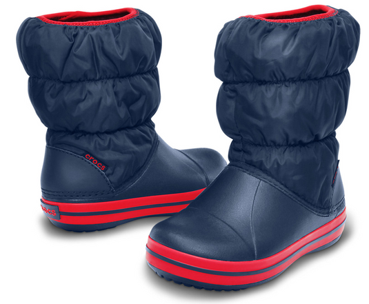 Crocs Kids Winter Puff Boot Childrens Boys Girls Warm Puffer - Navy/Red-1