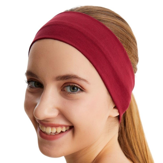 PLAIN HEADBAND Elastic Stretch Sports Yoga Hair Band Unisex 8cm Wide - Burgundy-0