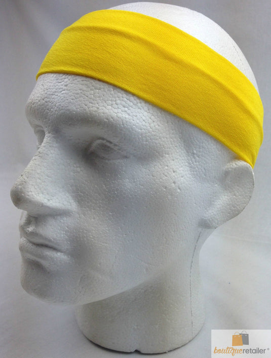 PLAIN HEADBAND Elastic Stretch Sports Yoga Hair Band Unisex 8cm Wide - Yellow-4