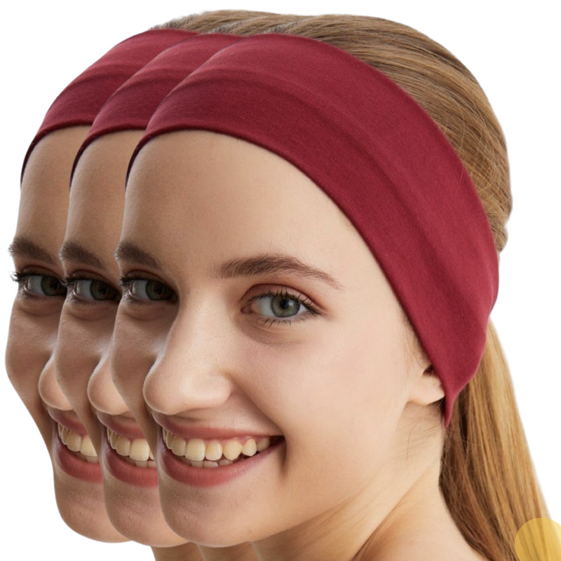 Load image into Gallery viewer, 3pc Set Plain Headband Elastic Stretch Sports Yoga Hair Band Unisex - Burgundy-1
